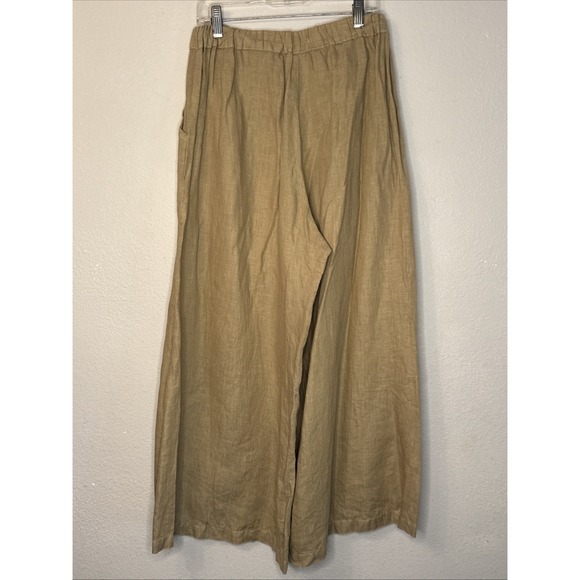 CP Shades Wendy Pants Women's Small Tan Khaki Wide Leg Linen Elastic Waist Beach - Picture 3 of 8